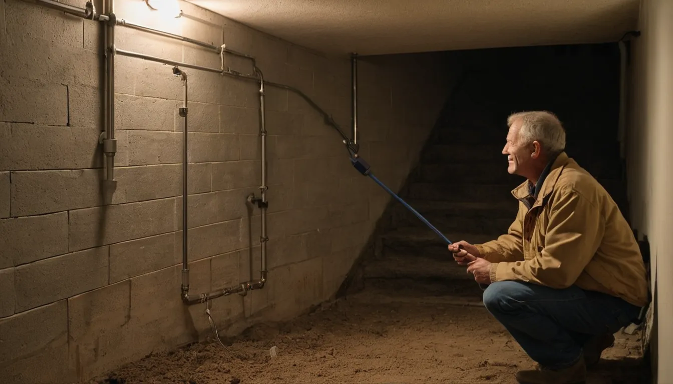 A provider checking a basement wall for early pest signs in a the Aberdeen area home